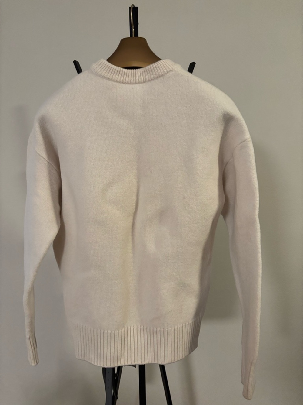 Ami Cream Crewneck Sweater with Red Heart 'A' Logo - Picture 2 of 3